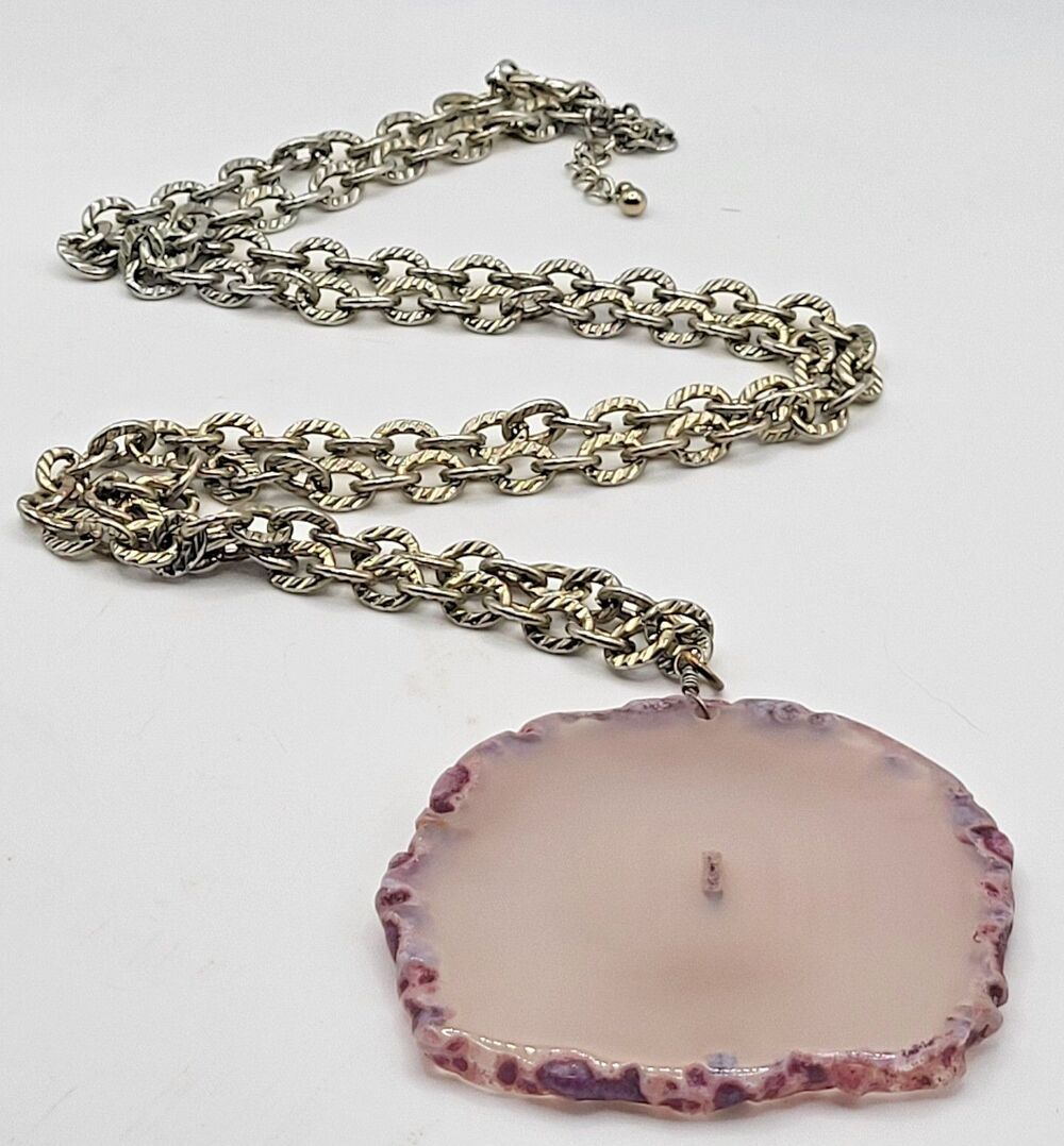 Large Polished Agate Druzy Geode Slab Necklace Boho Statement Long Chunky Chain